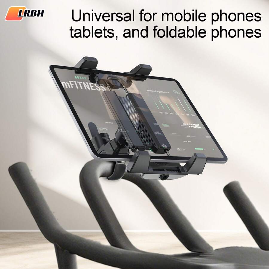 LRBH Spin Bike Tablet & Phone Holder Mount - Handlebar Clamp For Peloton, Stationary/Exercise Bike, Treadmill And Microphone Stand. Fits 4.7-13" Devices, Compatible With IPad Pro 12.9, Air/Mini, Galaxy Tabs,And More - View 1