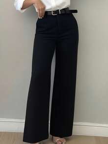 Women's Minimalist Design Flared Leg Casual Trousers, Suitable For Commuting, Office, Daily Wear, All Seasons Spring Black Fall - Black - View 1