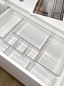 25/16/12/8/4/1pc Transparent Cosmetic Storage Box, Drawer Organizer, Makeup Organizer, Desktop Divider Storage Box, 4 Sizes Stackable Interlocking Storage Tray, Multi-Functional Transparent Divider Storage Box, For Makeup Storage, Office Stationery Storage, Can Be Placed In Room Accessories, Vanity, Home Desk, Kitchen, Office, Perfect Gift For Women On Holidays - Multicolor - View 3