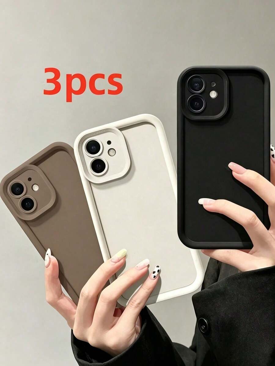 3 قطع بطانية هاتف بتصميم إطار متدرج مطفي دوبامين متوافق مع أبل 17/17Pro/17promax/16/16Pro/16Promax/14/13/12/11/12/13 Pro Max، تغطية كاملة مضادة للسقوط، تصميم بسيط، أسلوب كرتوني لطيف، حماية مثالية لهاتفك - أسود+أبيض+قهوة - مشاهدة 1