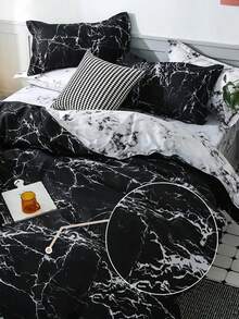Marble Pattern Duvet Cover Set, Farmhouse Style Bedding 3 Pieces Set, Soft Double-Sided Black & White Duvet Cover, Abstract Marble Texture, Comforter Not Included - Multicolor - View 3