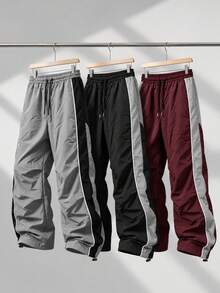 Men's 3pcs Casual Jogger Pants, Loose Leg Design, Streetwear Style, Suitable For Autumn/Winter Weekend Wear - Multicolor - View 2