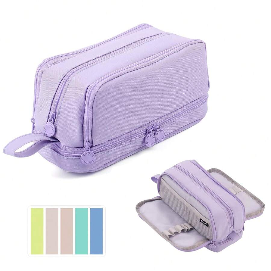 1pc Large Capacity Pencil Case, Multi-Functional Stationery Storage Bag With Memo Pad And 4 Compartments, Suitable For Girls, Boys, Office, Makeup Bag, Students And Unisex Portable Pencil Case (Pink), Random Color, Random Packaging