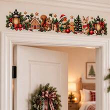 Christmas Garland Wall Decal Holiday Border Sticker Pine Branch Red Bow Kitchen Cabinet Wall Decor Xmas Decoration For Kitchen Island Mantel Fireplace Dining Room - Christmas Wall Decals - View 4