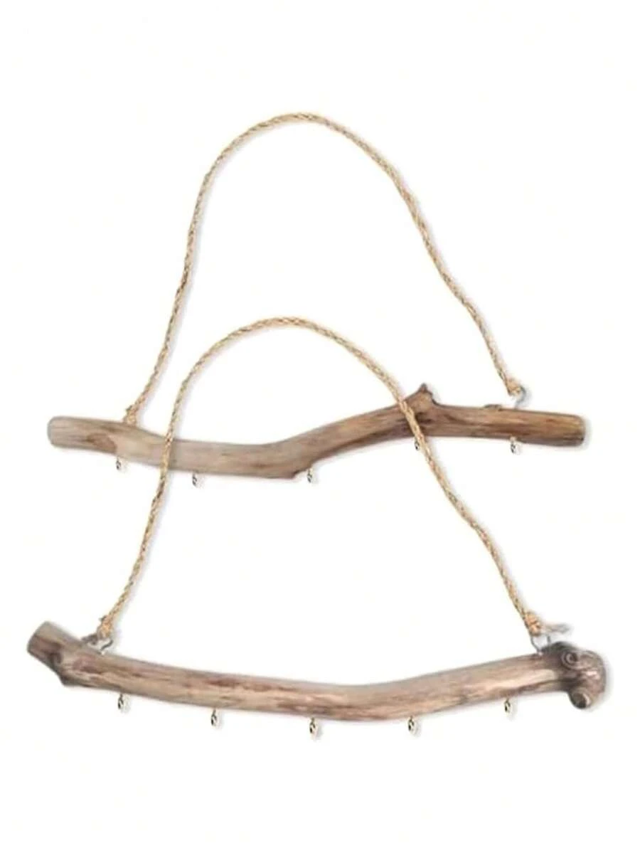 1/2pcs Driftwood Decorative Branch Farmhouse Style Home Wall Hanging Decor With 5 Hooks Hanging Jewelry Storage Rack - Multicolor - View 1