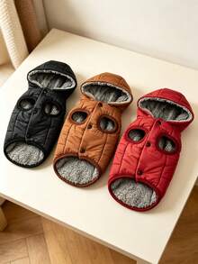1pc Plush Fleece Hoodie Dog Jacket Autumn/Winter Warm Pet Coat Clothes Thicken Outdoor Windproof Outfit Suitable For Small Medium Dogs - Multicolor - View 5