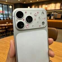 1pc Pink Diamond Lens Decoration Sticker, Matte Transparent Base Film PET Electrostatic Adsorption, Scratch-Resistant & Anti-Fingerprint, Precise Camera Cutout Doesn't Affect Photography, Compatible With Iphone 18pro/18 Pro Max/17pro/17pro - Pink - View 2