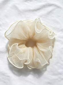1pc Champagne Chiffon Ruffle Scrunchie, Elegant Waist Design Hair Tie, New Arrival For Women Ponytail Elastics Rubber Bands - Multicolor - View 8