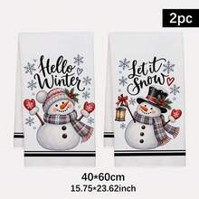 2PCS Kitchen Towels, Winter Snowman Pattern Dish Cloths, Minimalist Style 40*60cm Rectangular Microfiber Cleaning Towels, Perfect For Kitchen, Dining Room And Bathroom Use, Kitchen Decor, Home Decoration, Housewarming Gift For Neighbors, Scouring Pads Dishcloths - White - View 12