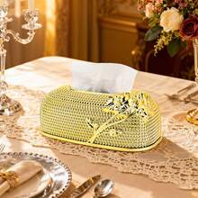 1pc Gold European Court Rose Embossed Dining Table Tissue Storage Box Bohemian Style Living Room Kitchen Bathroom Romantic Decorative Tissue Box Ornament, Suitable For Clubs, Restaurants, Hotels, Tea Houses, Parties, Dormitories, Cafeterias, Bars - Gold - View 1