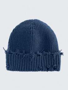 1pc Unisex Solid Color Street Style Distressed Knit Beanie Hat, Warm Outdoor Fashion Streetwear Couple Student Knitted Hat For Autumn/Winter, Suitable For Daily Wear - Multicolor - View 5
