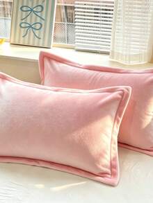 1PC/2pcs Velvet Solid Color Pillowcase, Soft Cozy Plush Pillow Cover For Bedroom Decor, 1PC - Pink - View 6