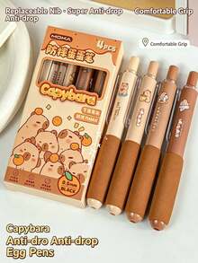 1/4pcs Cartoon Anti-Drop Egg-Shaped Neutral Pens, Sponge Soft Grip Ballpoint Pens, Black Ink, Children Students Stationery For Practice, Back To School Gift For Friends - B - View 15