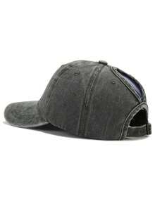Y2K 1pc Unisex Solid Color Ponytail Baseball Cap, Washed, Sun Protection, Breathable, Adjustable Size, New Versatile Style For Daily Casual Wear And Sun Shading - Black - View 6