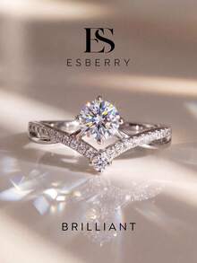 ESBERRY 1pc Moissanite Ring Romantic 0.5CT Crown Design Ring Perfect For Women's Birthday Anniversary And Daily Wear - Silver - View 2