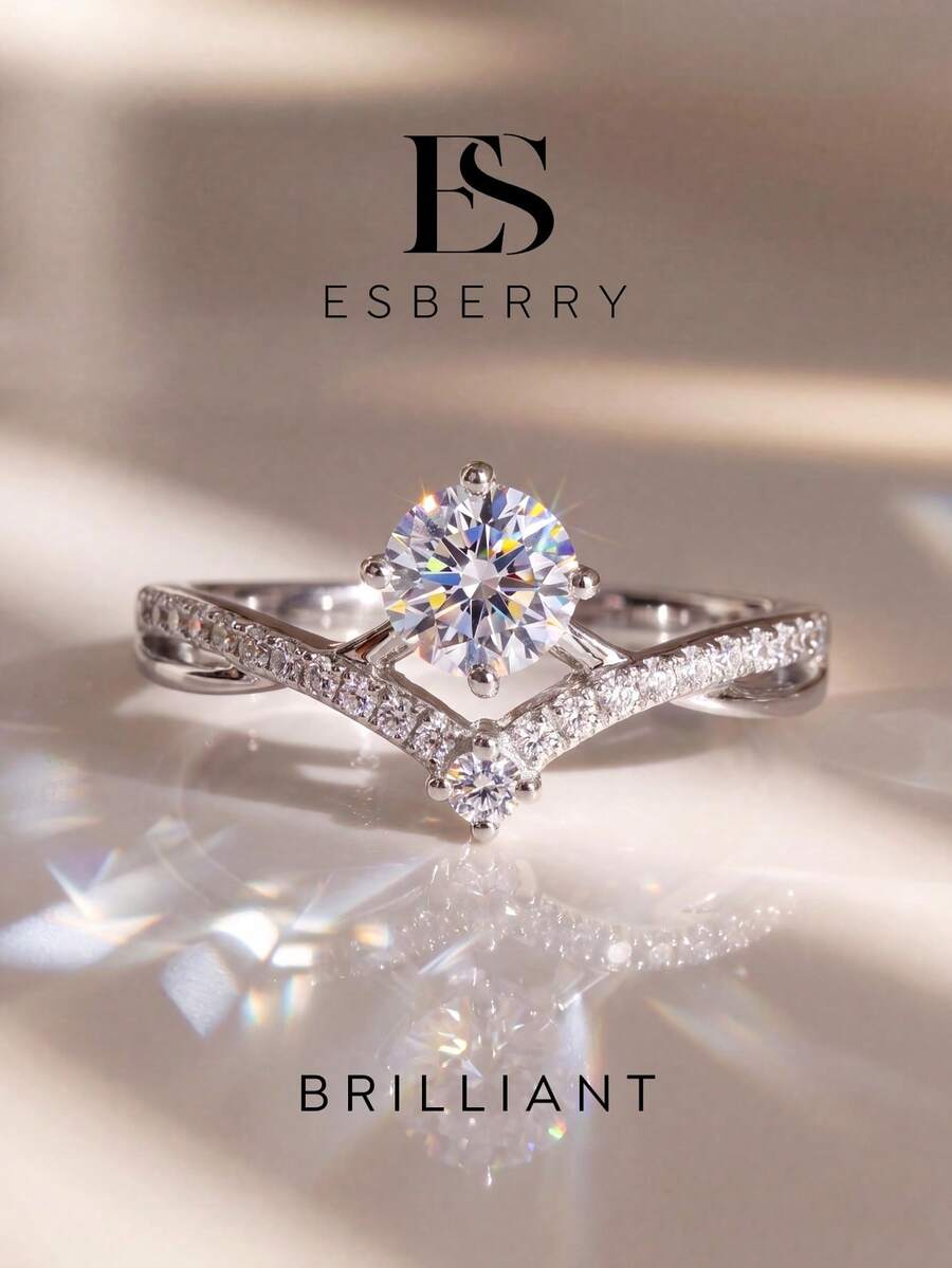 ESBERRY 1pc Moissanite Ring Romantic 0.5CT Crown Design Ring Perfect For Women's Birthday Anniversary And Daily Wear