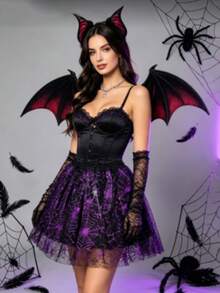 1 Set Innovative Top Spider & Bat Costume Outfit, Suitable For Halloween Carnival Masquerade Party Performance, Cosplay Large Event Performance Costume Combination - Multicolor - View 2