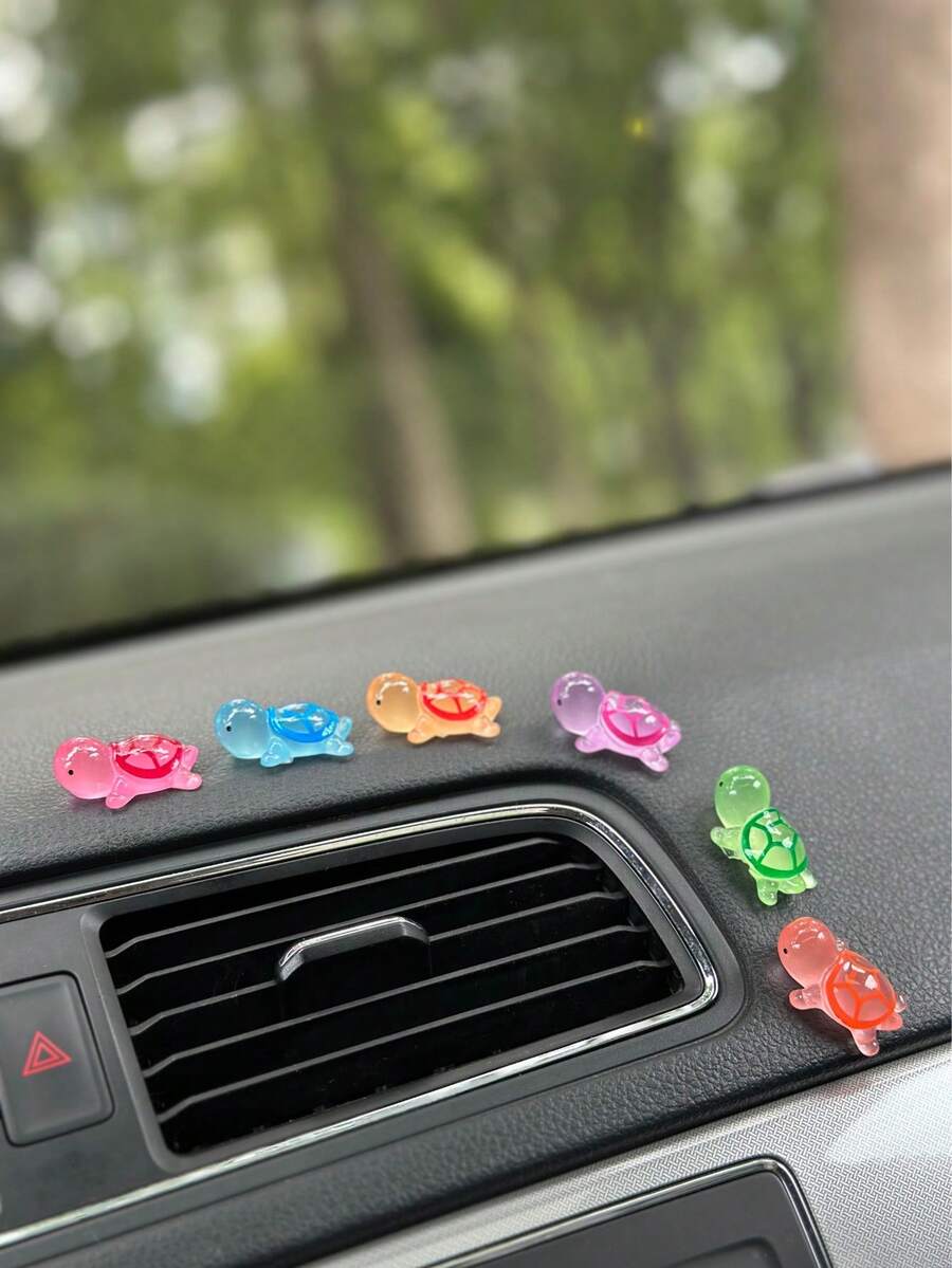 6pcs/12pcs Turtle Shaped Car Dashboard Decor Ornament, Multi‑Color Auto Interior Desktop Decoration - A - View 1