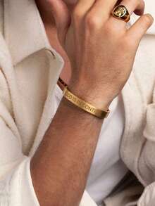 1pc Personalized Versatile Unisex Laser Engraved "GOD IS IN CONTROL" Stainless Steel Open Adjustable Faith Bracelet For Men And Women - Gold - View 4