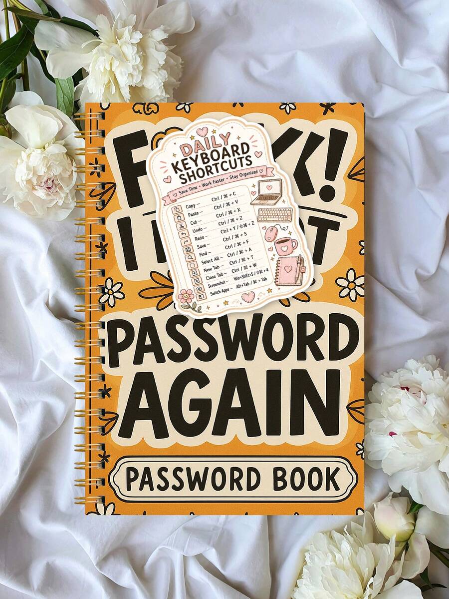 1pc Retro Orange Password Book 8.15x5.7in With Keyboard Shortcut Sticker, Username & Website Login Organizer, Halloween Notebook Office Decor And Accessories Nurse Essentials Bible Study Materials - A5 - View 1