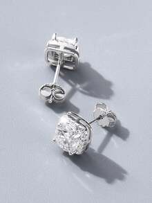 ESBERRY 1 Pair Shiny Cubic Zirconia Square Halo Stud Earrings, Women's Jewelry, Mother's Day Gift For Women And Girls - Silver - View 8