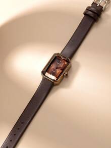 1pc Women's Retro Fashionable Minimalist Quartz Watch, Suitable For Daily Wear - Coffee Brown - View 4