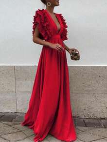 Women Long Dresses - Fiery Red - View 3