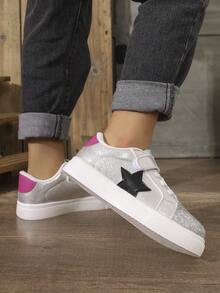 Children's Casual Colorblock Star Glitter Campus Versatile Fashion Hook-And-Loop Sneakers - Silver - View 3