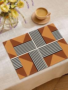 1pc Geometric Pattern Printed Table Runner, 4pcs Geometric Pattern Printed Placemats, Suitable For Holiday, Party, Birthday, Dinner, Kitchen Dining Table Decoration, All Season Room Decor, Home Textile Decoration Table Runner - Multicolor - View 9