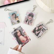 1pc Cute Angel Wings Acrylic Photocard Holder With Keychain, Transparent Heart K-Pop Photo Card Sleeve, Anime Merch Bag Charm Pendant For Girls - Multicolor - View 6
