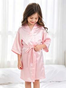 Young Girl Pink Long Sleeve Robe - Multicolor - View 4
