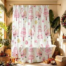 1pc Christmas Tree Print Shower Curtain, Abstract Vintage Polyester Fabric Shower Curtain With 12 Hooks, Suitable For Christmas Bathroom Or Bathtub Decor - Multicolor - View 6