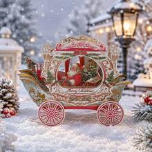 1pc 3D Christmas Pop-Up Greeting Card, Creative Holiday Paper Card, Elegant Carriage Design, Christmas Celebration Holiday Decoration Card, Surprise Message Card - Multicolor - View 6