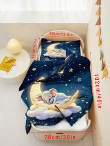 2件組幼兒星空床上用品套裝，可愛睡眠小象月亮雲朵星星行星印花被套與枕套，柔軟兒童床品套裝，無填充 - 彩色 - 查看 17