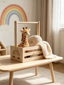 1pc Wooden Baby Storage Basket And 5pcs Cloud Hangers - Cute Rainbow ...