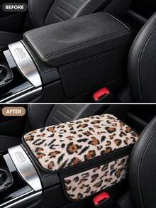 ROSEKEY 1pc Leopard Print Plush Car Center Console Armrest Cover, Soft Fuzzy Armrest Cushion Protector With 2 Side Storage Pockets, Universal Anti-Slip Auto Interior Organizer For Cars SUVs Trucks, Car Accessories For Women. - Armrest Pads - View 5