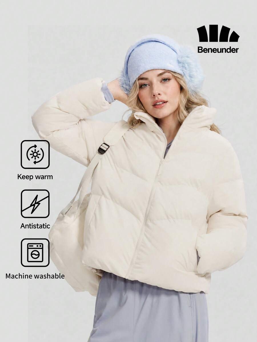 Beneunder 女款蓬鬆白色羽絨大衣(立領、高保暖)PF004 - 原露米 - 查看 1