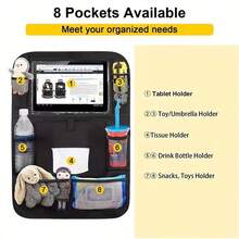 Car Seat Back Organizer, Transparent Viewing Window For Tablets, Multi-Compartment Mesh Pockets For Storing Cups, Kick-Proof Dirt-Resistant Wear-Resistant Oxford Fabric, Must-Have Rear-Seat Car Storage Solution For Family - Multicolor - View 6