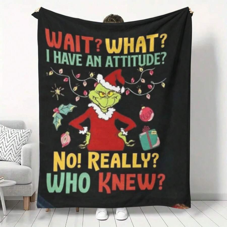 The Grinch 1 buah Selimut Flanel Cetak Digital Monster Hijau Selimut Liburan Natal Selimut Hangat untuk Tidur Siang - Kartun Berwarna-warni - View 1