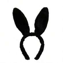 1PC Black Plush Oversized Rabbit Ear Headband, Dark Gothic Cosplay Costume Accessory For Ball Party, Halloween, Easter, Maid Bunny Girl Role Play - Black - View 8