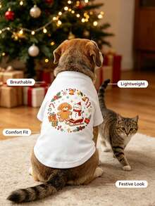 1pc Christmas Print Pet Tank Vest, Breathable Anti‑Shedding Lightweight Comfortable Pet Clothes For Small Dogs & Cats - Multicolor - View 3