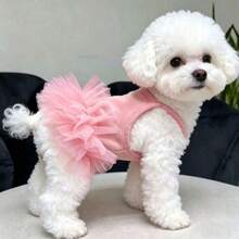 1pc Thickened Fluffy Tulle Pet Dress, Autumn/Winter Sleeveless Jumper Dress For Dogs And Cats, Suitable For Teddy, Pomeranian, Princess Style - Pink - View 1