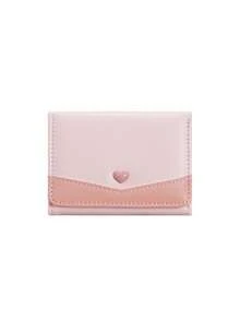 Women's Cute Small Wallet, Heart-Shaped Colorblock Short PU Leather Coin Purse (Light Pink & Light Purple) - Multicolor - View 11