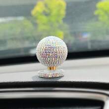 1pc Rhinestone Rotating Ball Car Ornament, Sparkling Ball Decoration, Car Dashboard Decor, Office Desk Ornament, Car Interior Accessory - A - View 5