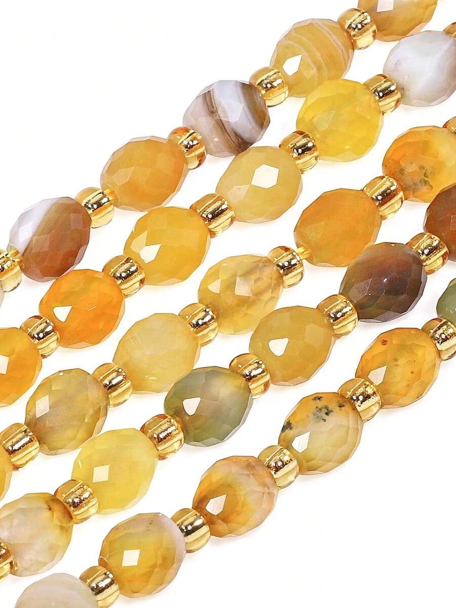 1 Strand Natural Stripe Agate Stone Beads 5x6mm Faceted Oval Shape Beads Loose Spacer Beads For Jewelry Making Accessories - Yellow - View 1