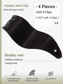 DNE HAIR 4Pcs Straight Clip In Human Hair Extensions 8 Clips Double Weft Invisible Design 1B Natural Color Real Human Hair 12-18 Inch Long Lasting & Anti-Shedding,Soft Thick Texture, Suitable For Full Head Wear, Daily Wear, Holiday Cosplay & Seasonal Matching - S1B - View 2