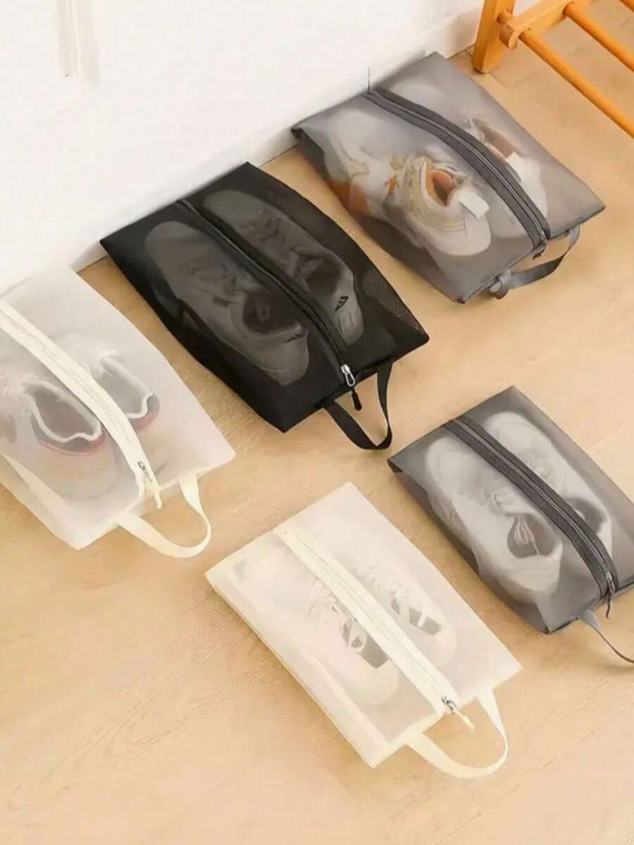 Tas Sepatu Jaring Lipat Bernapas - Desain Transparan, Tas Sepatu Kapasitas Besar dari Poliester Tahan Lama, Cocok untuk Gym, Perjalanan, Pantai, dan Penyimpanan Kosmetik/Perlengkapan Mandi - Krem/Hitam - MultiWarna - View 1