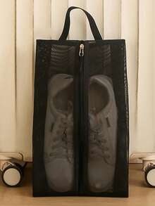 Tas Sepatu Jaring Lipat Bernapas - Desain Transparan, Tas Sepatu Kapasitas Besar dari Poliester Tahan Lama, Cocok untuk Gym, Perjalanan, Pantai, dan Penyimpanan Kosmetik/Perlengkapan Mandi - Krem/Hitam - MultiWarna - View 12