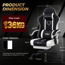 Fabric Gaming Chair With Footrest, Ergonomic Computer Desk Chair With Pocket Spring Cushion Home Office High Back Lumbar Support Heavy Duty Wide - White - View 9