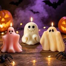 3pcs Halloween Ghost Shaped Silicone Candle Molds, Ghost Element Halloween Shaped Plaster Aromatherapy Silicone Molds - White - View 2